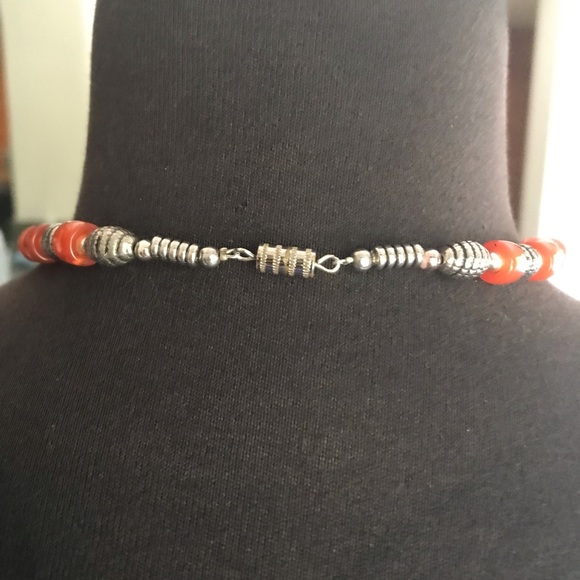 Orange Silver Beaded Necklace - Picture 2 of 2